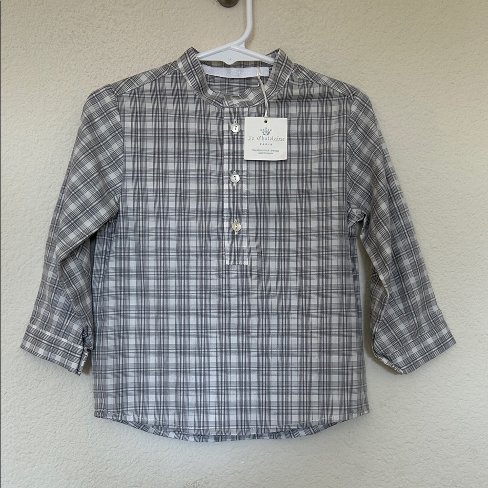 Classic Gray Checkered Kids Button-Down Shirt